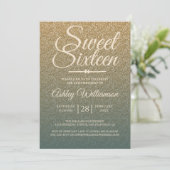 Gouden Glitter Ombre Smaragd Sweet 16 Verjaardag Kaart (Staand voorkant)