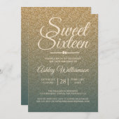 Gouden Glitter Ombre Smaragd Sweet 16 Verjaardag Kaart (Voorkant / Achterkant)