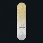 gouden glitter ombre sparkles margomonogram persoonlijk skateboard<br><div class="desc">Chic gold glitter ombre bright white marble chic add jouw naam ,  monogram</div>