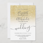 gouden glitter ombre white script chic bruiloft kaart (Voorkant)