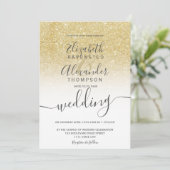 gouden glitter ombre white script chic bruiloft kaart (Staand voorkant)