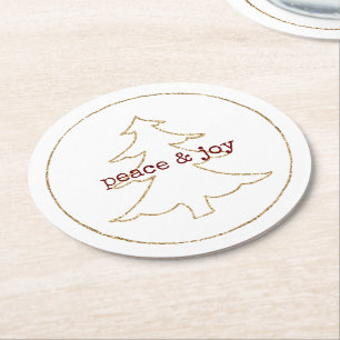 Gouden Glitter Omtrek Kerstboom Ronde Kartonnen Onderzetter