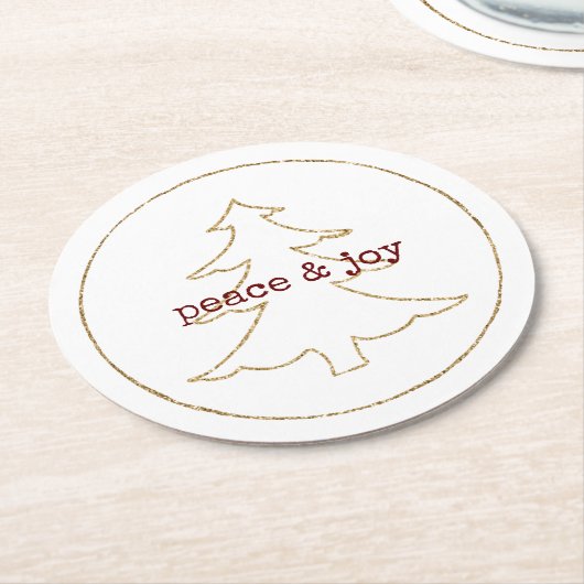 Gouden Glitter Omtrek Kerstboom Ronde Kartonnen Onderzetter (Gebogen)