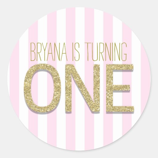 Gouden Glitter ONE 1e Verjaardagsfeestje Favor Sti Ronde Sticker (Voorkant)