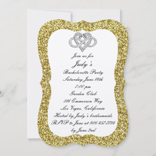 Gouden Glitter Oneindig Hart Bachelorette Feest Kaart (Voorkant)