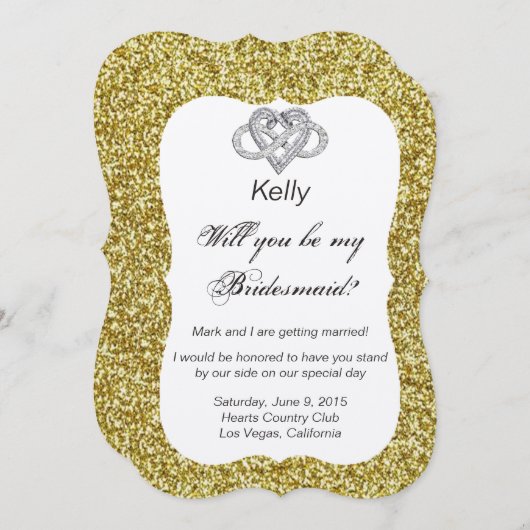 Gouden Glitter Oneindig Hart Bruidsmeisje Kaart (Voorkant / Achterkant)