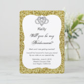 Gouden Glitter Oneindig Hart Bruidsmeisje Kaart (Staand voorkant)