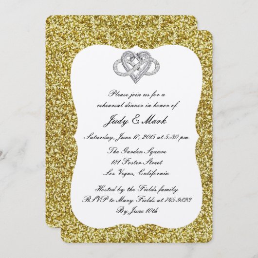 Gouden Glitter Oneindigheid Hart Proefbruiloft Din Kaart (Voorkant / Achterkant)
