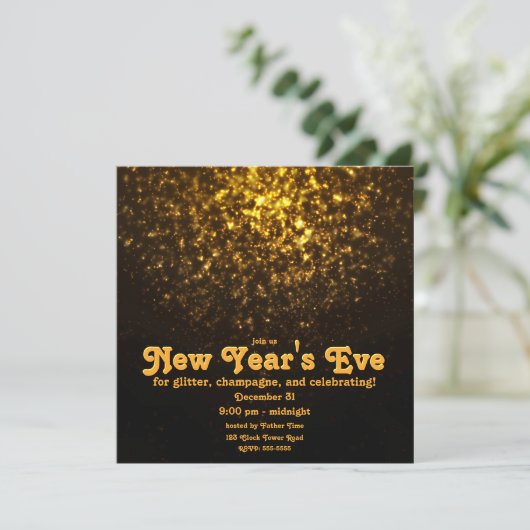 Gouden Glitter op Black New Year's Eve Party Kaart (Staand voorkant)