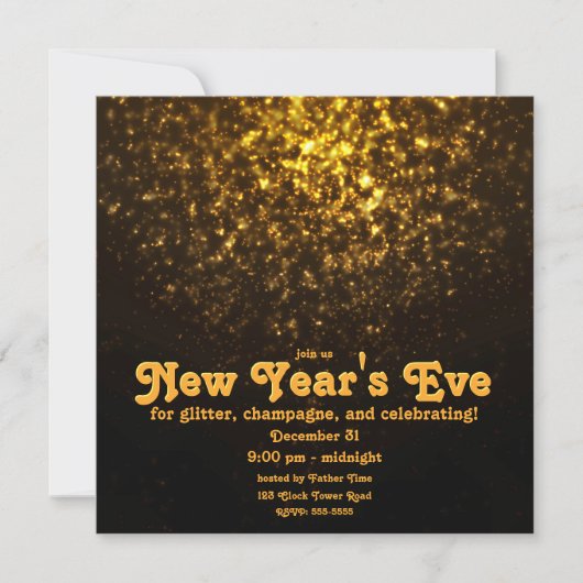 Gouden Glitter op Black New Year's Eve Party Kaart (Voorkant)
