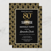 Gouden Glitter op Black Surprise 80ste verjaardag Kaart (Voorkant / Achterkant)