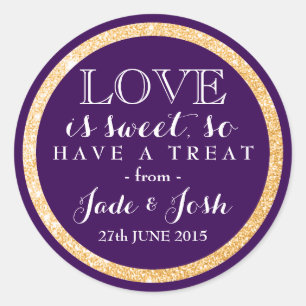 Gouden Glitter op Plum Paarse Wedding Favor Label