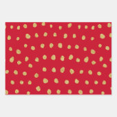 Gouden glitter op rode kerstset van 3 inpakpapier vel (Voorkant)