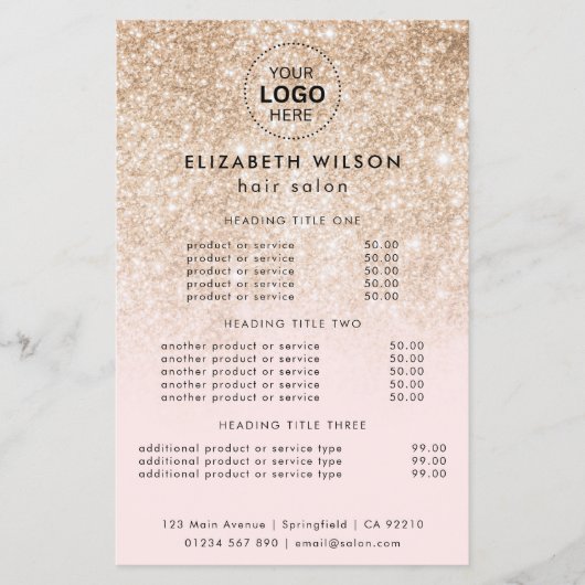 Gouden Glitter op Roze | Eenvoudig salonservicemen Flyer (Voorkant)