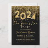 Gouden Glitter Oud en Nieuw Feest 2024 Kaart (Voorkant)