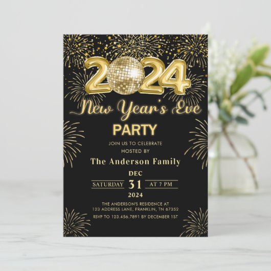 Gouden Glitter Oud en Nieuw Feest 2024 Kaart (Staand voorkant)