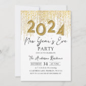 Gouden Glitter Oud en Nieuw Feest 2024 Uitnodiging (Voorkant)