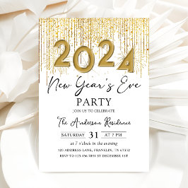Gouden Glitter Oud en Nieuw Feest 2024 Uitnodiging