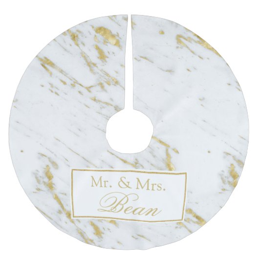 Gouden glitter over wit marmer kerstboom rok (Voorkant)