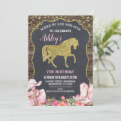 Gouden Glitter Paard Zadel omhoog Verjaardag uitno Kaart (Staand voorkant)