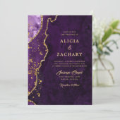 Gouden Glitter Paarse Agaat Bruiloft Kaart (Staand voorkant)