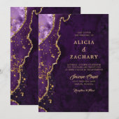 Gouden Glitter Paarse Agaat Bruiloft Kaart (Voorkant / Achterkant)