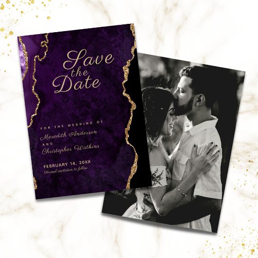 Gouden Glitter Paarse Agaat Foto Opslaan van de Da Save The Date