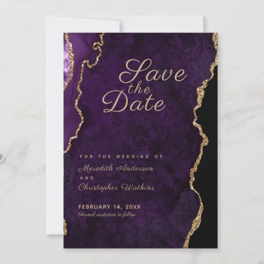 Gouden Glitter Paarse Agaat Foto Opslaan van de Da Save The Date (Voorkant)