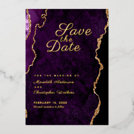 Gouden Glitter Paarse Agaat Save the Date Gold Folie Uitnodiging