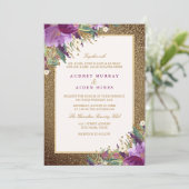 Gouden Glitter Paarse Amethist Bloemenbruiloft Kaart (Staand voorkant)