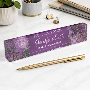 Gouden Glitter Paarse Glam Rozen Naambordje
