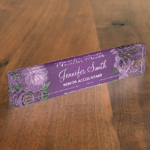 Gouden Glitter Paarse Glam Rozen Naambordje