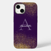 Gouden Glitter Paarse Monogram iPhone hoesje (Achterkant)