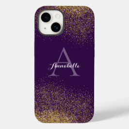 Gouden Glitter Paarse Monogram iPhone hoesje