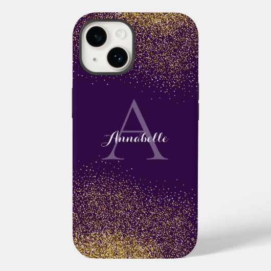 Gouden Glitter Paarse Monogram iPhone hoesje (Achterkant)