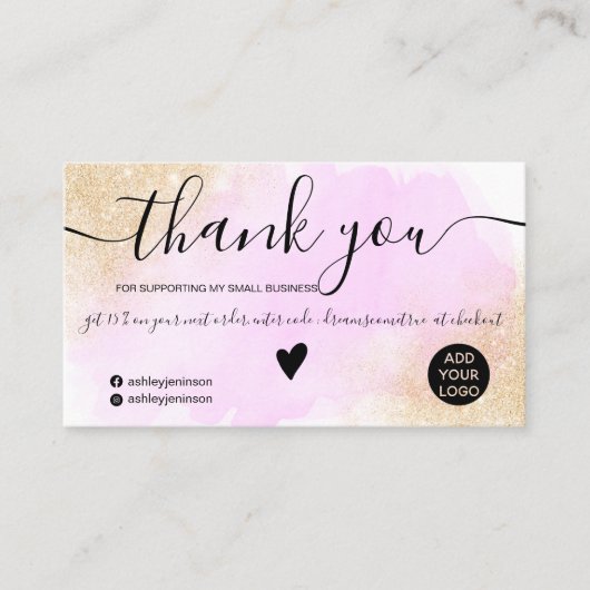 Gouden glitter paarse penseelstreek orde dank u visitekaartje (Voorkant)