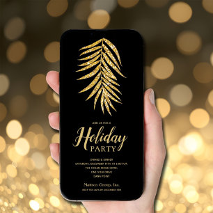 Gouden Glitter Palm op Black Christmas Holiday Kaart