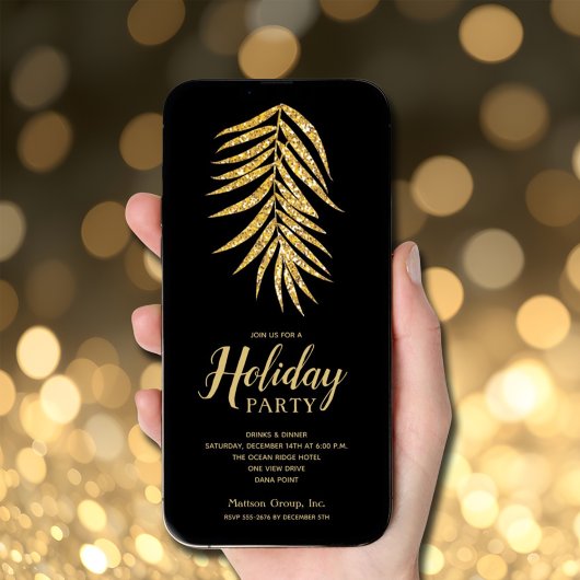 Gouden Glitter Palm op Black Christmas Holiday Kaart
