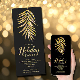 Gouden Glitter Palm op Black Christmas Party Kaart