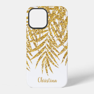 Gouden Glitter Palm Takken Naam Persoonlijke Witte iPhone 12 Hoesje