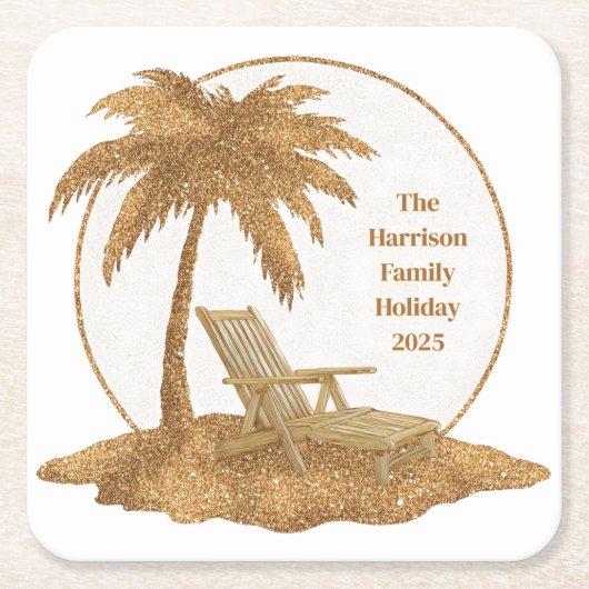 Gouden Glitter Palm Tree met aangepaste tekst Kartonnen Onderzetters (Voorkant)