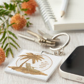 Gouden Glitter Palm Tree met aangepaste tekst Sleutelhanger (Voorkant Rechts)