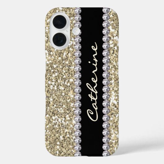 Gouden Glitter Pareltjes met naam en Mongram Case-Mate iPhone Case (Achterkant)