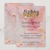 Gouden Glitter Party Blush Roze Vogels Verjaardag Kaart (Voorkant / Achterkant)