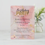 Gouden Glitter Party Blush Roze Vogels Verjaardag Kaart (Staand voorkant)
