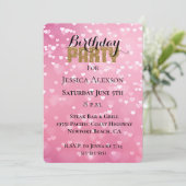 Gouden Glitter Party Roze Witte Harten Verjaardag Kaart (Staand voorkant)