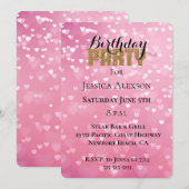Gouden Glitter Party Roze Witte Hartjes Verjaardag Kaart (Voorkant / Achterkant)