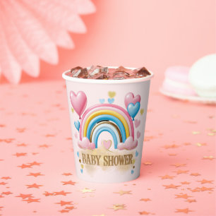 Gouden Glitter Pastel Harten en Regenboog Baby Sho Papieren Bekers