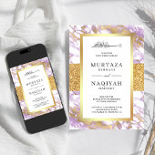 Gouden glitter pastel lavendel marmeren moslim bru kaart