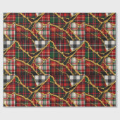 Gouden Glitter Patchwork Schotse Kerstmis Cadeaupapier (Vlak)
